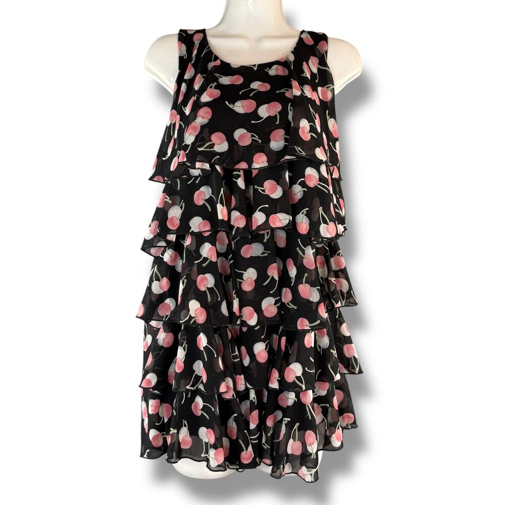 Cherry Ruffled Midi Dress Size XS/S Cherry Pattern Cottage Fairy Core Dead Stock
